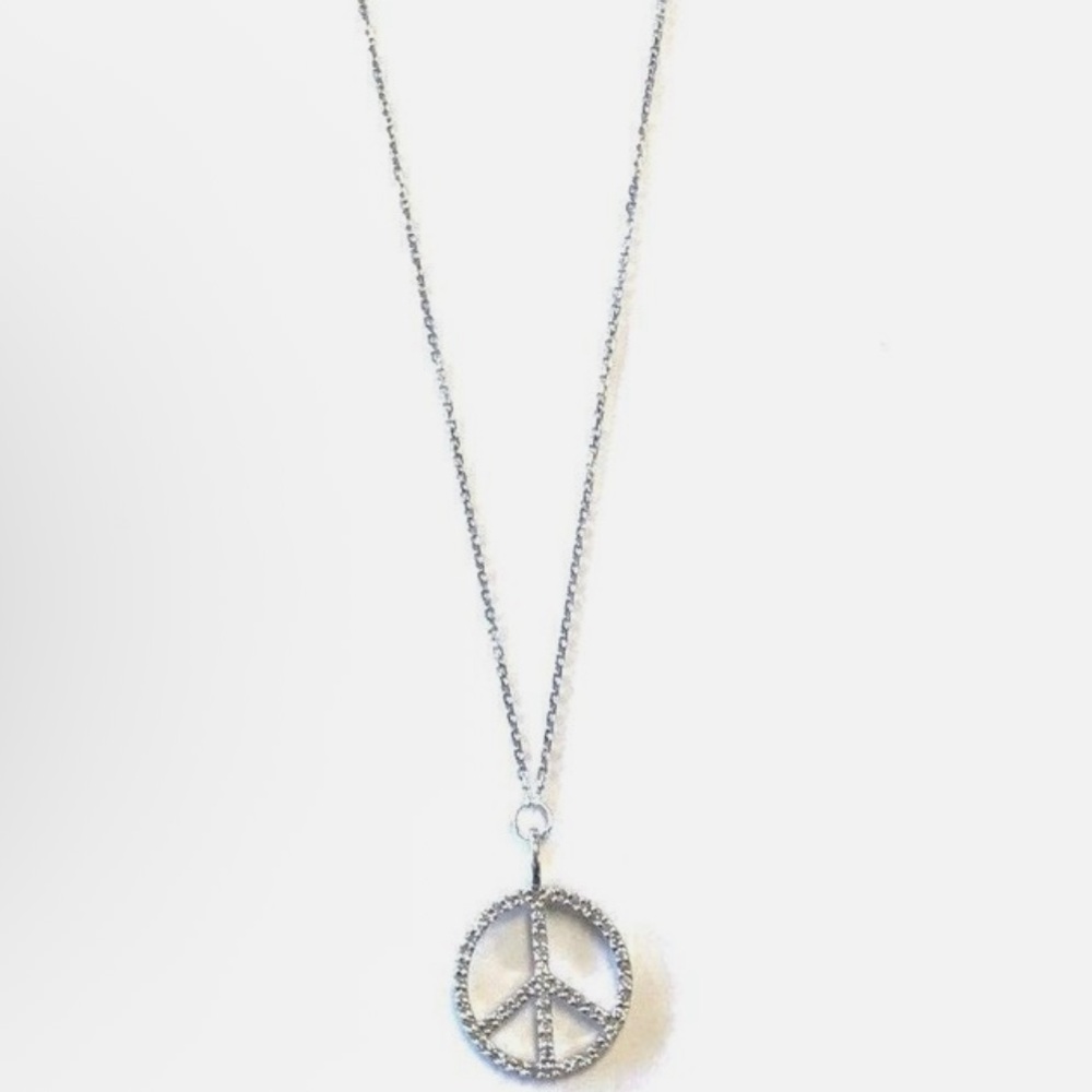Diamond Peace Sign Pendant Necklace 14K white gold